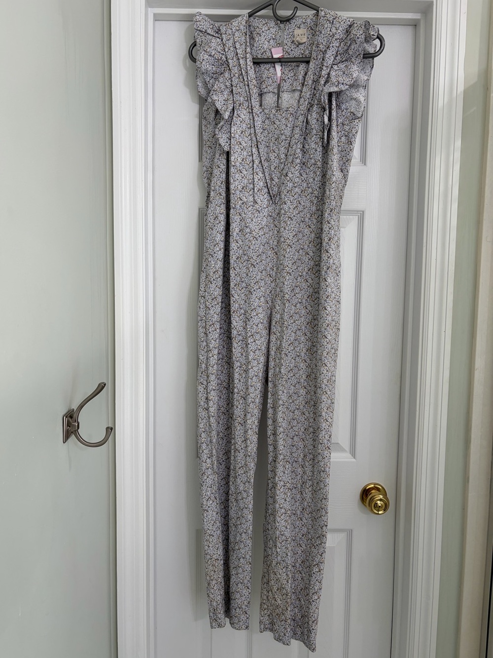 NWT La Vie Rebecca Taylor Meadow Floral Jumpsuit Small Ruffle Cotton Blue